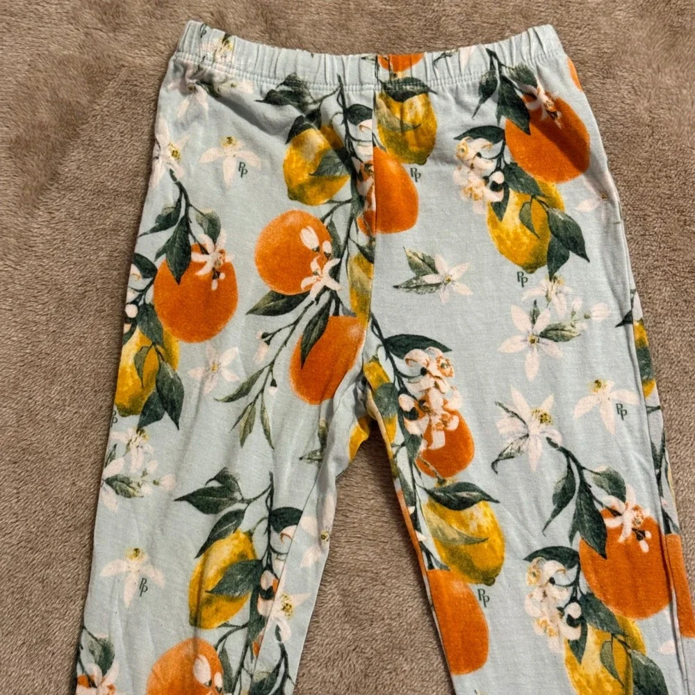 Posh Peanut Clementine Bamboo Viscose Pajama Set Kids 4T Blue Orange Lemon 2pc